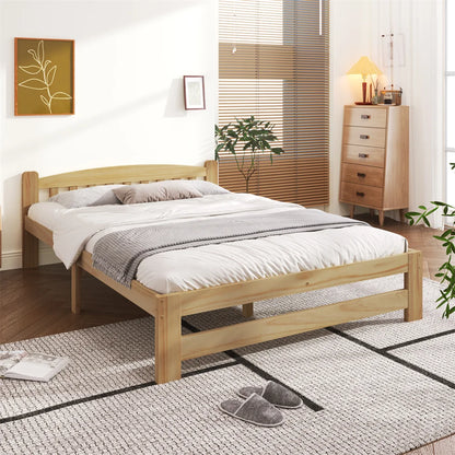 Solide Massivholzbett 140x200 cm, Futonbett, Doppelbett mit Kopfteil und Lattenroste, Jugendbett, Natur, ohne Matratze