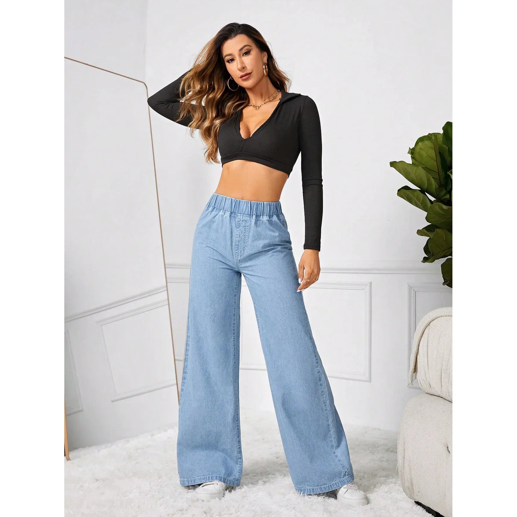 High Waist Wide Leg Loose Fit Straight Jeans Women's Summer New Style Vintage Drape Cross-Border Long Jeans.