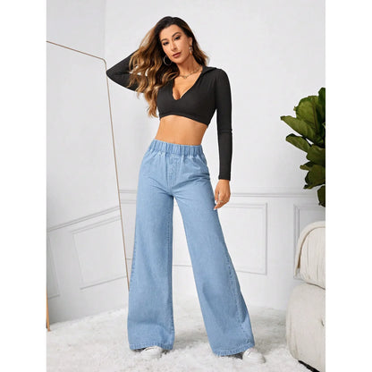 High Waist Wide Leg Loose Fit Straight Jeans Women's Summer New Style Vintage Drape Cross-Border Long Jeans.
