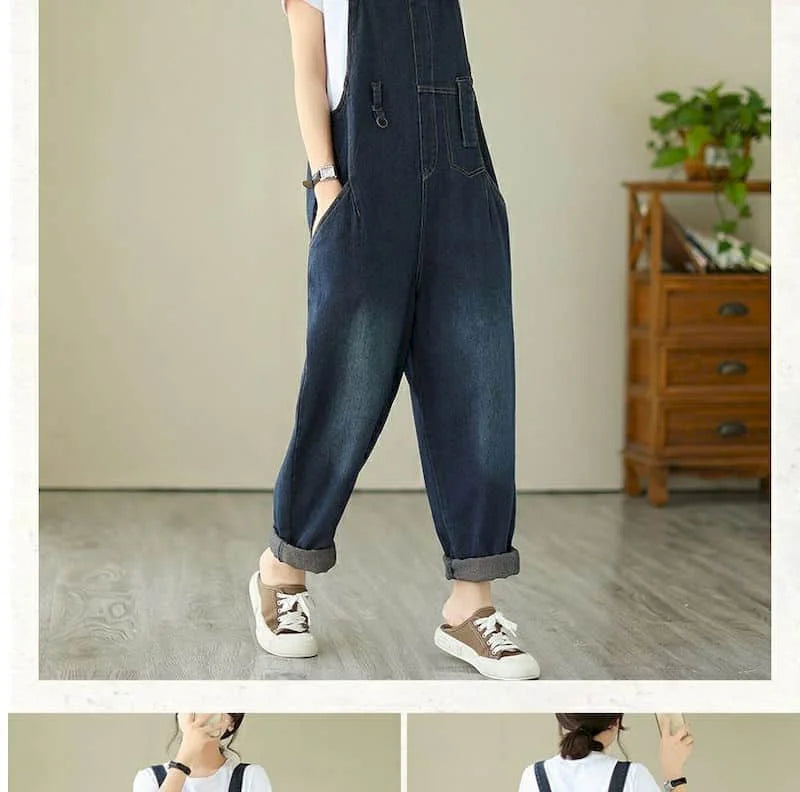 Denim Jumpsuits for Women Pocket Design Korean Style Loose Straight Pants One Piece Outfit Women Overalls for Women Playsuits.