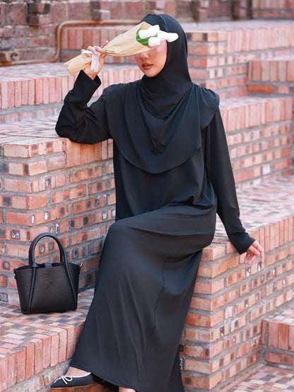 Modest Hooded Prayer Dress Muslim AbayasFull Sleeve One-piece Kaftan Women Ramadan Jilbabs Hijab Dresses Islamic Clothing.
