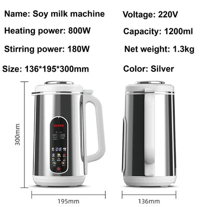 110V/220V Soy Milk Machine Electric Juicer Multifunctional Wall Breaking Machine Kitchen Auto Heating Rice Paste Machine 1200ml.