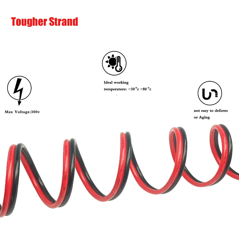 2-pin red and black PVC or silicone extension cable 28awg 26awg 24awg 22awg 20awg 18awg 16awg Tinned copper domestic wire.