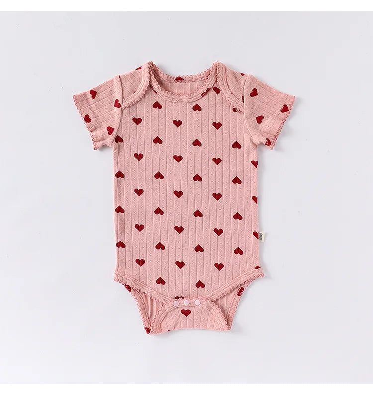 0-24M Baumwolle Baby Mädchen Strampler Herz Druck Nette Prinzessin Body Sommer Neugeborenen Kind Baby Kleidung Kurzarm outfit