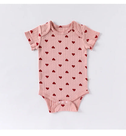 0-24M Baumwolle Baby Mädchen Strampler Herz Druck Nette Prinzessin Body Sommer Neugeborenen Kind Baby Kleidung Kurzarm outfit
