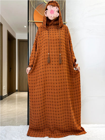 Latest Ramadan Soft Cotton Prayer Abaya Double Hats Dubai Turkey Islam Prayer Clothes Fabric Dresses Islam Women Dress Kaftan.