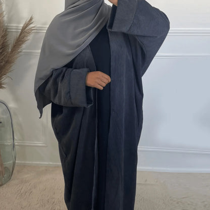 Warm Winter Abayas Muslim Women Corduroy Abaya 2023 New Modest Dress Thicked Solid Color Long Robe Female Islam Clothing.