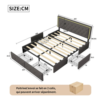 Rosahqnda Modernes Kunstlederbett mit Schubladen, stilvolles Doppelbett aus Kunstleder mit Stauraum, ohne Matratze