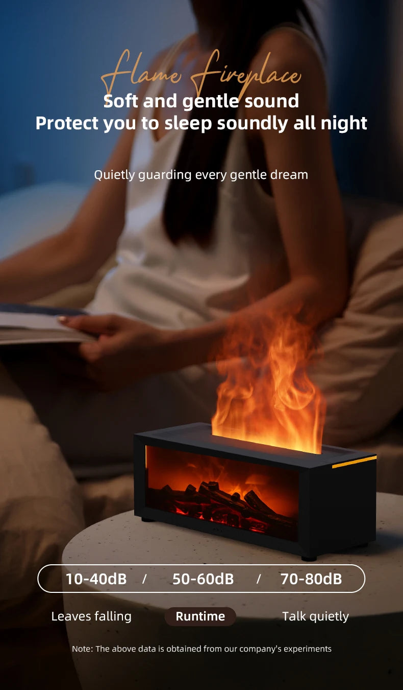 Colorful Flame Fireplace Aroma Diffuser 150ml Waterless Auto-Off Air Humidifier with Timer Remote Control for Home Bedroom Gift.