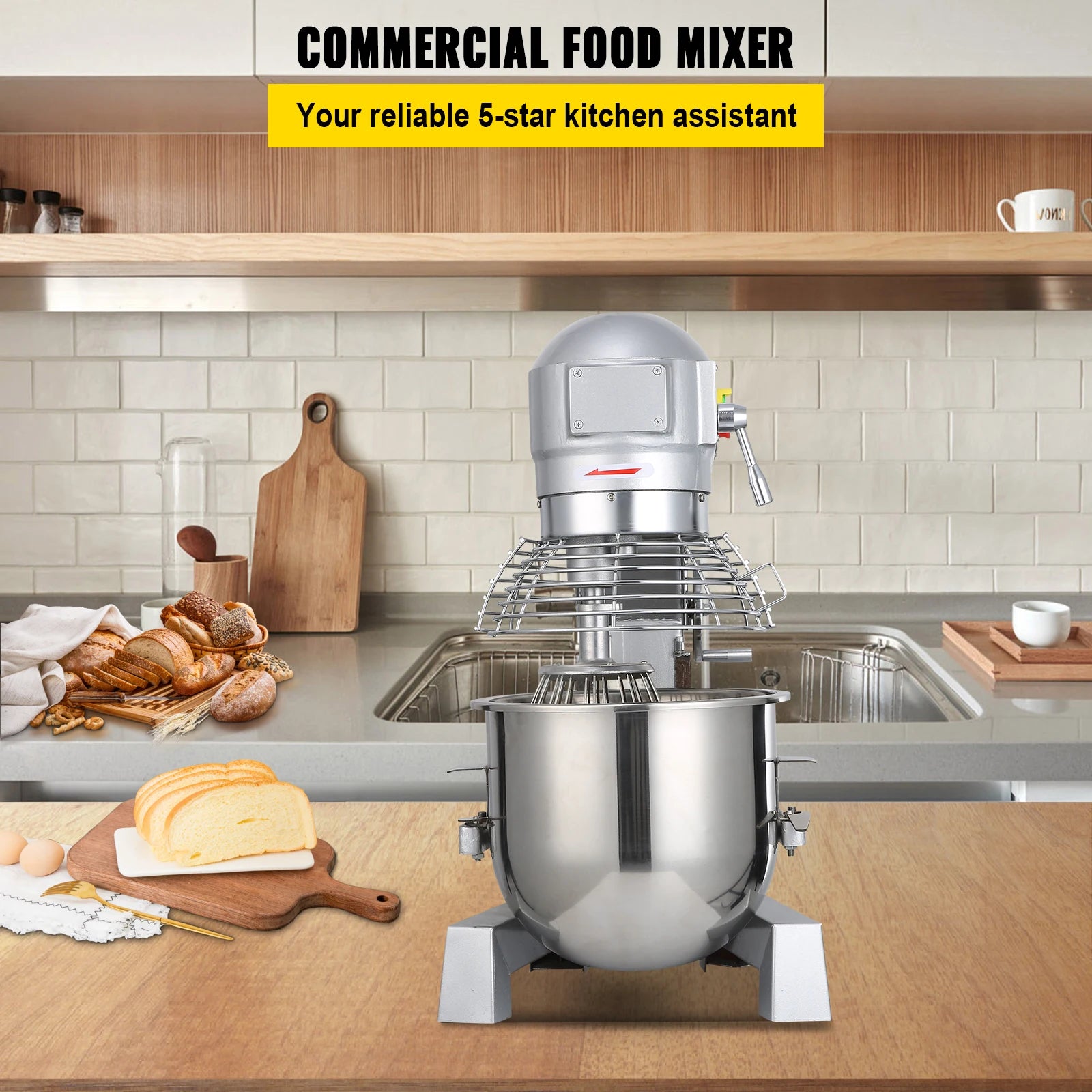 SucceBuy 15QT Industrial Kitchen Mixer 3 Gear Speeds (110/178/390 RPM) Durable 110V Includes Stainless Bowl Dough Hook Whisk.
