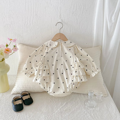 2023 herbst Neue Baby Mädchen Bodysuit Baumwolle Polka Dot Gedruckt Infant Mädchen Ein Stück Kleidung Kleinkind Overall Neugeborene Kleidung.