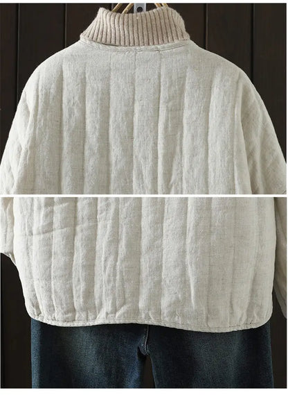 2023 Retro Kunst Winter kurze Jacke Frauen einfarbig personal isierte vielseitige lose lässige Baumwoll mantel geste ppte Tops z4260