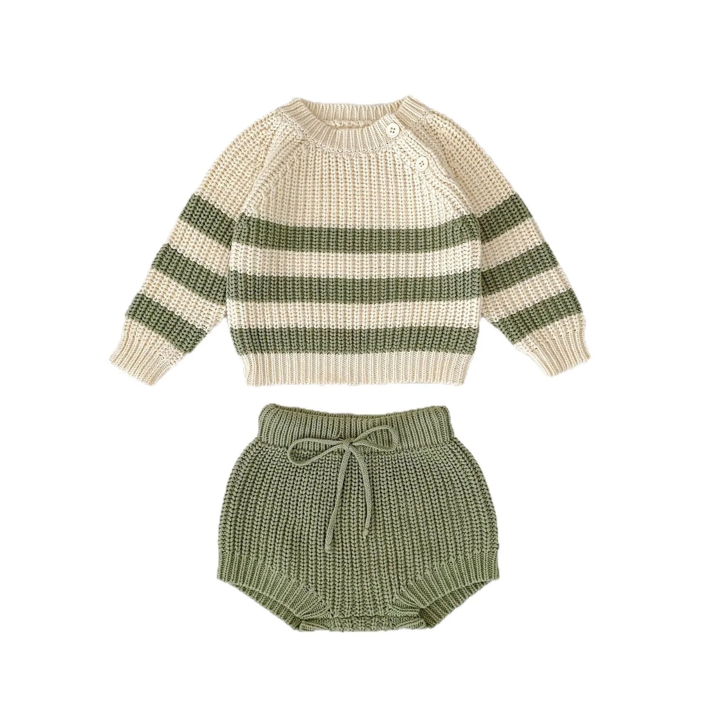 Baby-Pullover für Herren und Damen, neue Herbst-Stile für Säuglinge und Kleinkinder, gestreifte Strickoberteile und Hosen-Sets.
