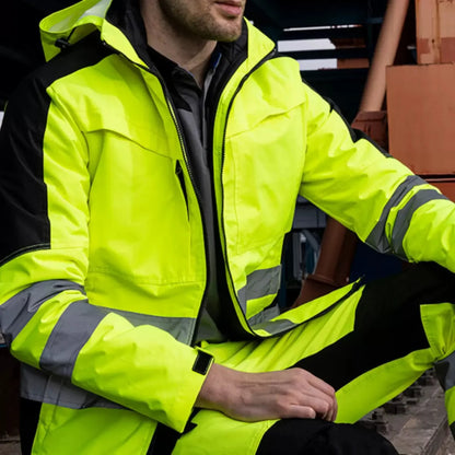 High Visibility Workwear Winter Clothes Hi Vis Suit Reflective Jacket Waterproof Winter and Pockets Reflective Work Pants Set.