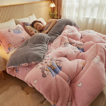 Winter Thicken Blanket Quilt Lamb Wool Double Layer Thick Warm Blanket 150/180/200 Comforter Throw Blankets for Beds Bedding 이불