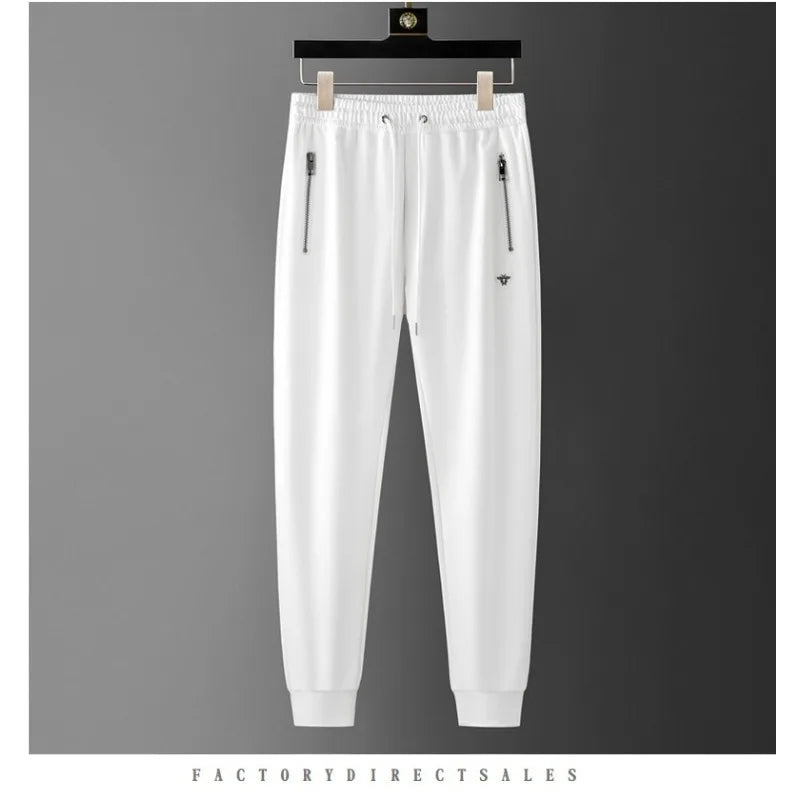 Minglu Spring Autumn Men's Sets Luxury Bee Printed Zipper Sweatshirt Solid Color Leisure Sports Elastic Wasit Pants Man Suits.