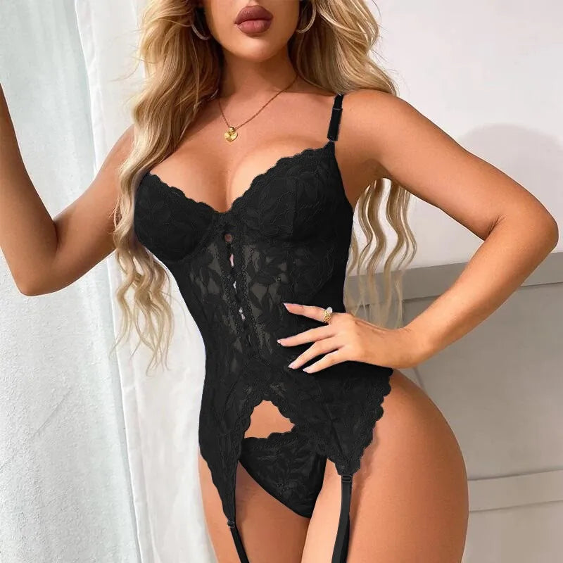 Foreign trade sales cross-border independent station sexy women's clothing lace one-piece suspender underwear set cw89954.