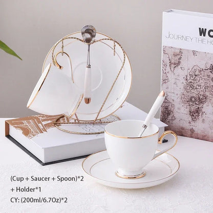 China Coffee Set White Gold Porcelain Tea Advanced Pot Cup Ceramic Mug Sugar Bowl Creamer Teapot Milk Jug Teaset.