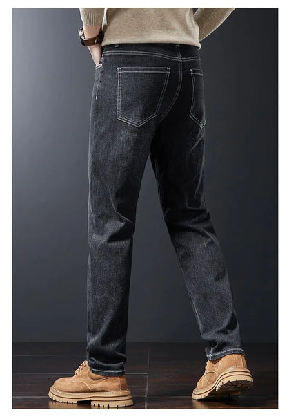 2025 New High Quality Jeans Men Baggy Pants Autumn Straight Cut Loose Solid Denim Pants Streetwear Fashion Pockets Vintage Man.