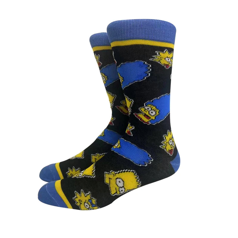 New 1 Pair The Simpsons Harajuku Women Men Socks Cartoon Personality Skateboard Socks Anime Middle Tube Cotton Unisex Socks