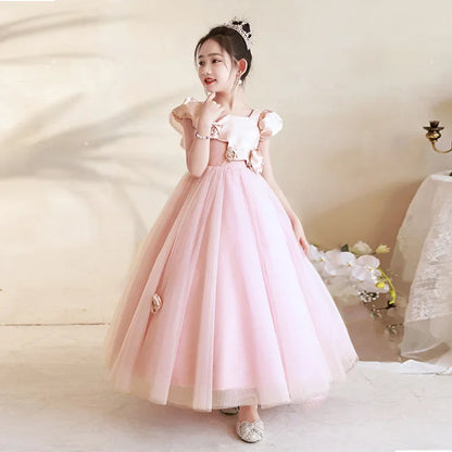 Elegantes Mädchen Flauschiges Spitzenkleid Prinzessin Tüllkleid Geburtstag Hochzeit Kostüme Vestidos Mädchen Performance Party Outfit für Kinder.