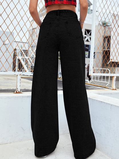 Women's Hot Sale High Waist Stretch Washed Denim Fashionable Straight Jeans Women's Pants women jeans black pants woman clothing.