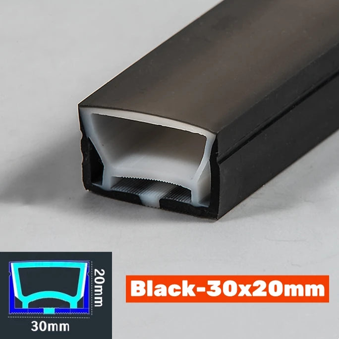 1-5m Black Silicone Tube LED Neon Light DC12V Flexible Recessed Diffuser Channel Waterproof Wall Ceiling Ribbon Rope Strip Light