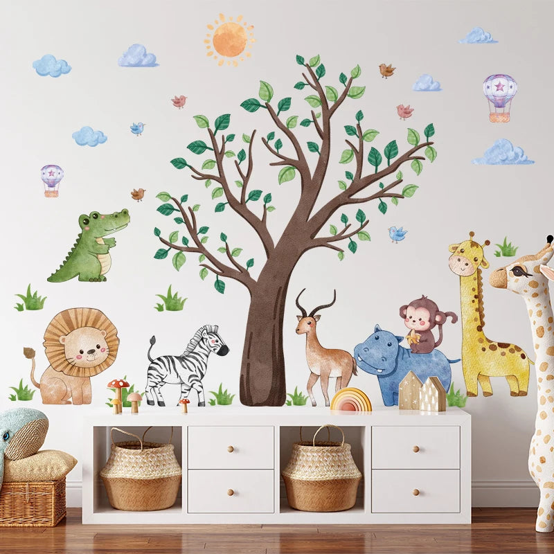 Safari Jungle Woodland Animals Wall Decals Wall Stickers for Boys Girls Baby Nursery Kids Bedroom Living Room Classroom Decor.