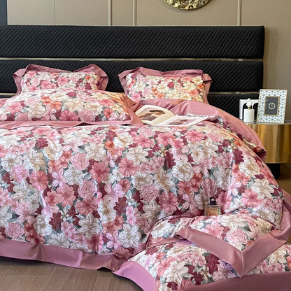 Floral Print 600TC Egyptian Cotton Bedding Queen King Comforter Cover Soft Duvet Cover Set Flat/Fitted Bed Sheet Pillowcases