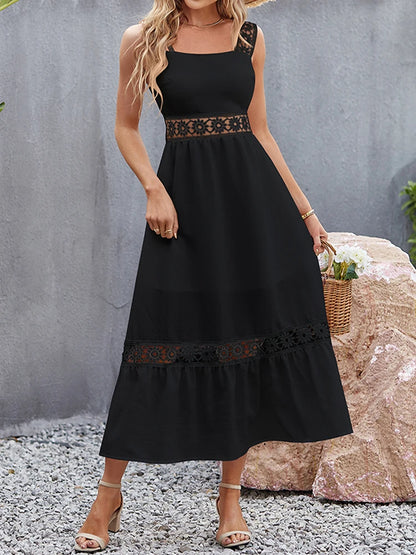 Weiße Lange Kleid Frauen Sommer Sexy Sleeveless Backless Maxi Kleider Damen Elegante Hohle Heraus Spitze Kleid Boho Sommerkleid Vestidos.