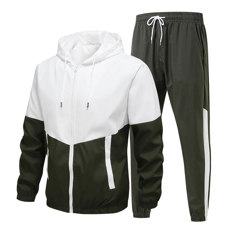 Spring and Autumn Men's Hooded Sports Leisure 2-piece Sets New Fashion Jacket and Pants Hip Hop Casual Running Sportswear Men.