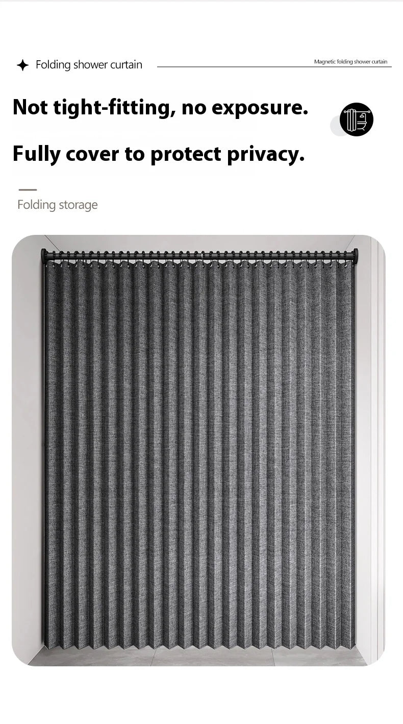 Badezimmer Faltbarer Duschvorhang aus Leinen mit Magneten, wasserdicht, geeignet für begehbare Duschen, Teleskopstange nicht im Lieferumfang enthalten