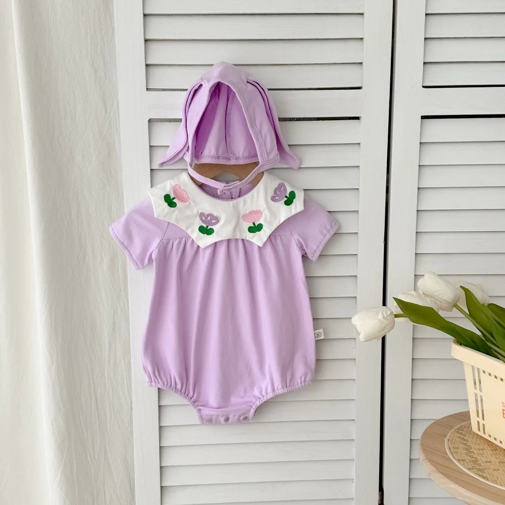 0-2Y Sommer Baby Mädchen Kleidung Kleinkind Mädchen Body & Einteilige Tulpe Stickerei Kleidung Mit Hut.