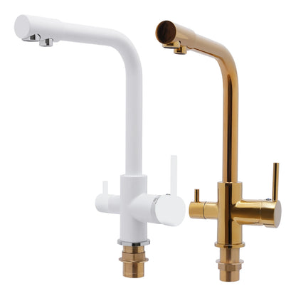 White/Gold 3-way Kitchen Faucet Stainless Steel Countertop Faucet Suitable for Homes, Restaurants, Hotels, Kitchens
