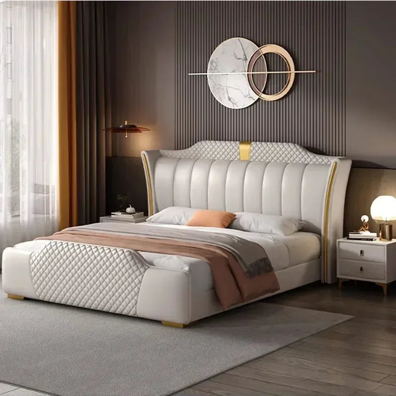 Luxuriöses Doppelbett mit Rahmen, 200 x 200 cm, King-Size-Bett, beleuchtet, 180 x 200, Queen-Size-Bett, luxuriöses, modernes, voll beleuchtetes 2-Personen-Schlafzimmer-Wohnmöbel