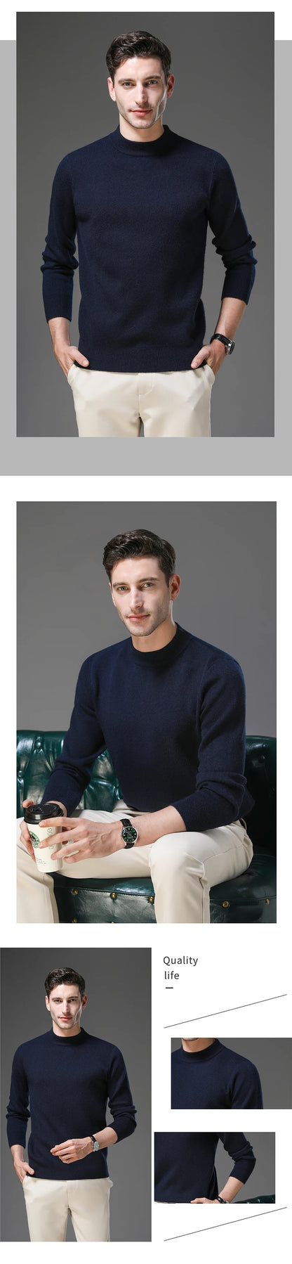 High End Anti-pilling Thick New Fashion Brand Casual Knit Pullover Sweater Half Turtleneck Mens Jumper Designer Clothing