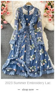 Sommer Stickerei Spitze Schmetterling Kleider Für Frauen Blume Kontrast Farbe Koreanische Mode Büro Party Bodycon Elegante Vestidos.