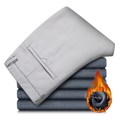 Winter Casual Men Classic Style Business Warm Plush Trousers Regular Thick Fur Pants Male Fleece Elastic Straight Formal Pants