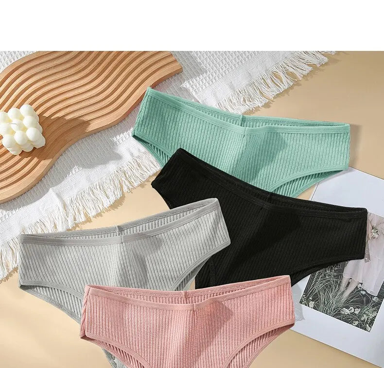 4PCS/Set Summer Solid Color Cotton Panties Female Underpants Sexy Panties for Women Briefs Underwear Plus Size Pantys Lingerie.
