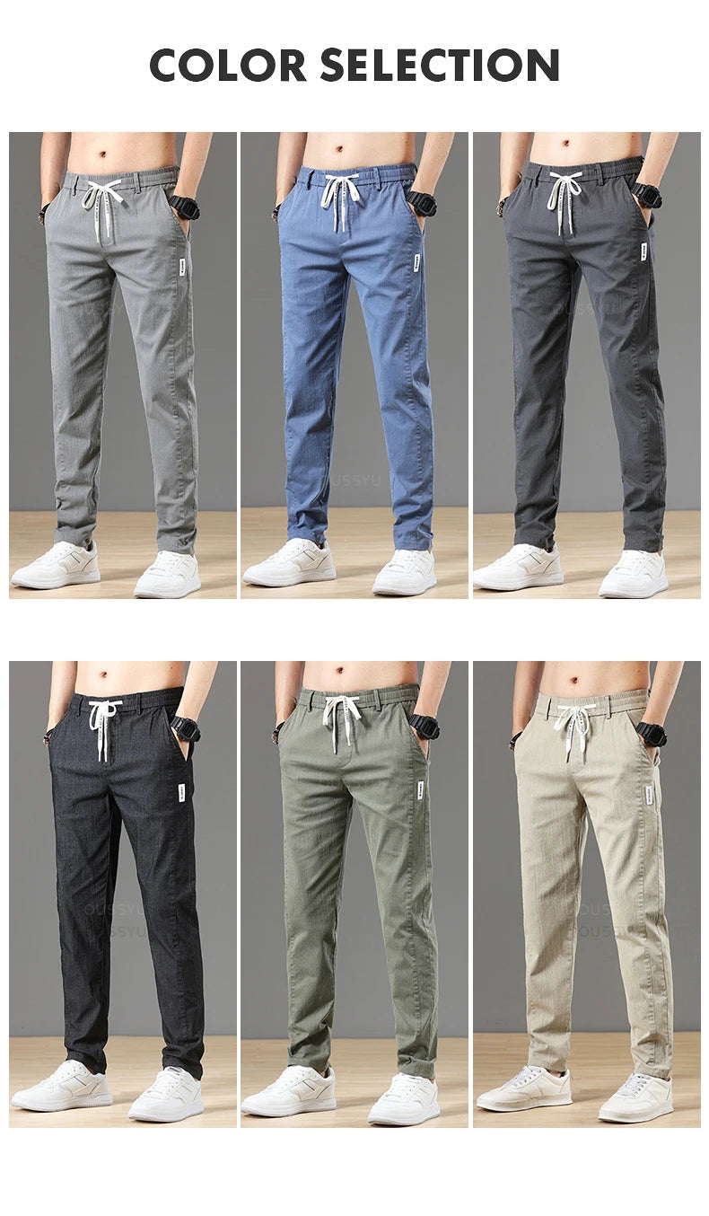 Autumn Cottom Men's Pants Fashion Classic Drawstring Elastic Waist Jogging Stretch Casual Grey Cargo Trousers Male 28-38.