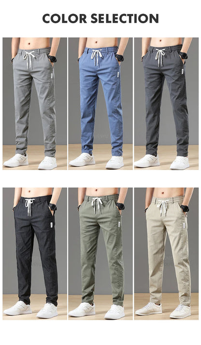 Autumn Cottom Men's Pants Fashion Classic Drawstring Elastic Waist Jogging Stretch Casual Grey Cargo Trousers Male 28-38.