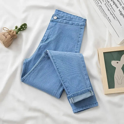 High Waist Slim Fit Stretchy Denim Pants Retro Butt Enhancing Cuff Jeans Black Pencil Pants Fashionable Elastic Trousers.