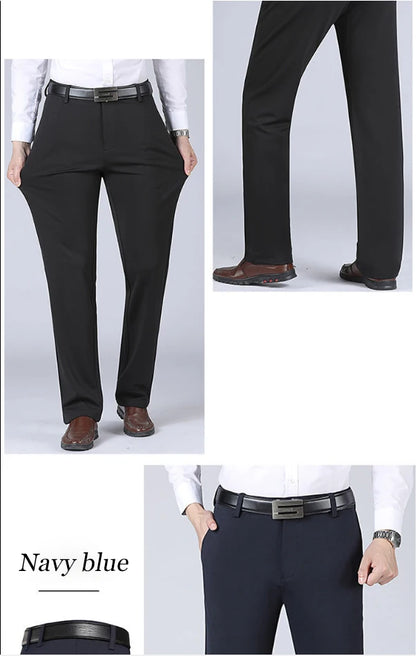 Suit Pants Men Business Casual Trousers Formal Dress Straight Pants Elastic Black Navy Blue Male Clothing.