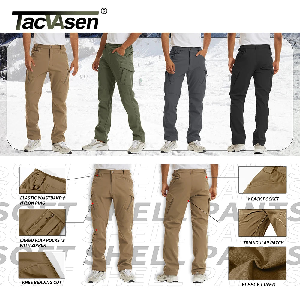 TACVASEN IX9 Winter Softshell Thermal Hiking Pants Work Pants Mens Fleece Cargo Pants Waterproof Warm Outdoor Male Trousers.
