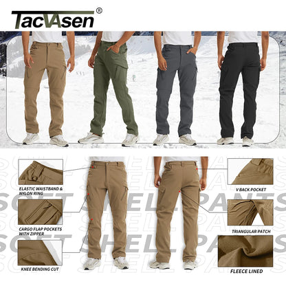 TACVASEN IX9 Winter Softshell Thermal Hiking Pants Work Pants Mens Fleece Cargo Pants Waterproof Warm Outdoor Male Trousers.