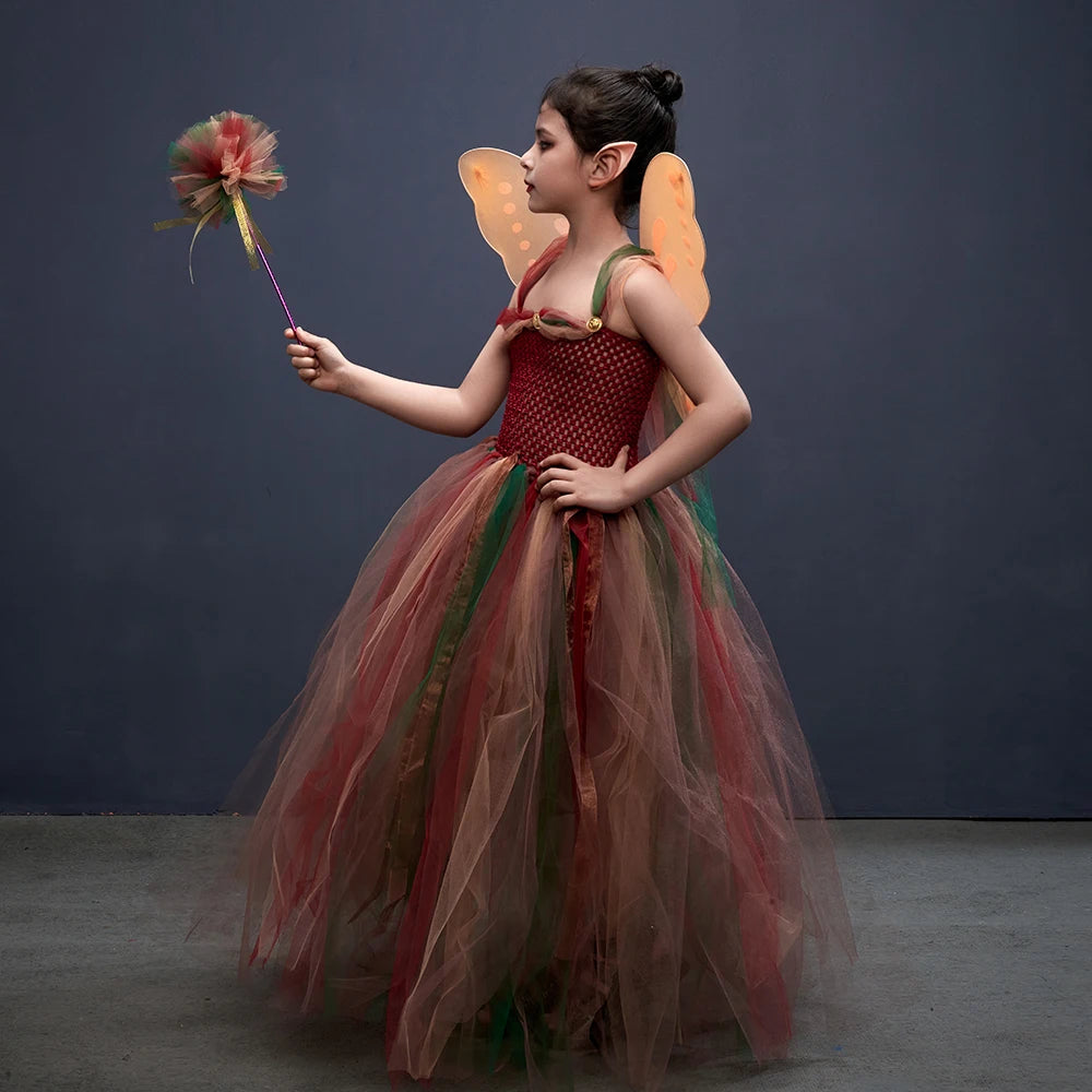 Wald Fee Prinzessin Kostüm für Halloween Geburtstag Party Phantasie Kleid Herbst Kinder Woodland Nymph Pixie Kleid Tutu Kleid Flügel