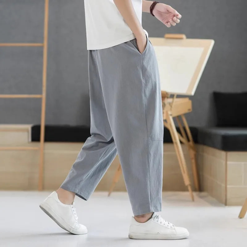 Men's Pants Cotton and Linen Male Summer New Solid Color Mens Trousers Loose Fitness Baggy Streetwear Plus Size M-5XL.