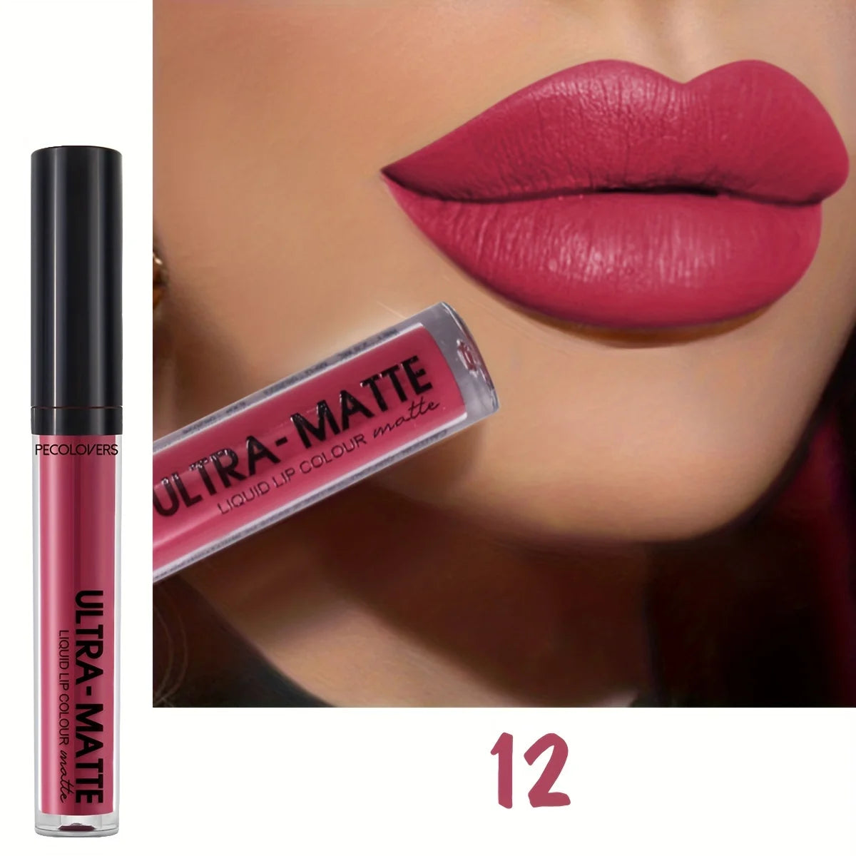 1PC Long-Lasting Matte Lip Gloss Velvet High Pigmented Matte Lip Glaze Liquid Lipstick Daily Party Eye Makeup (12 Colors).