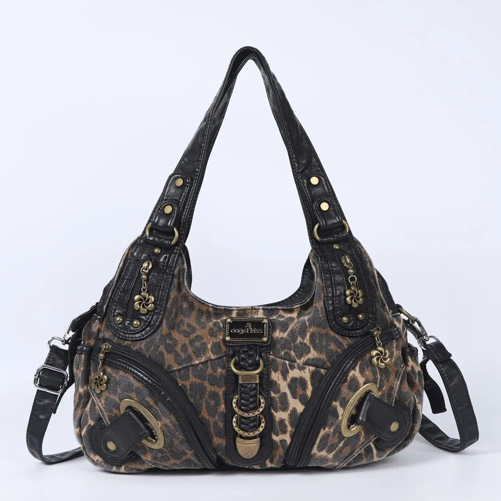 Angelkiss Women Handbags Large Women's Shoulder Bag Leopard Print Top-Handle Fashion Satchel Dumpling Shoulder Tote Hobos Bag
