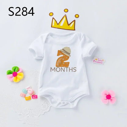 Monatlicher Meilenstein-Baby-Body, niedliches Tier, 1–12 Monate, Einteiler, Babyparty, Geschenk, Monatsbilder, monatliche Overall-Kleidung.